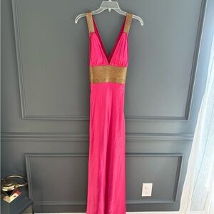 Elegant Pink and Gold Evening Gown